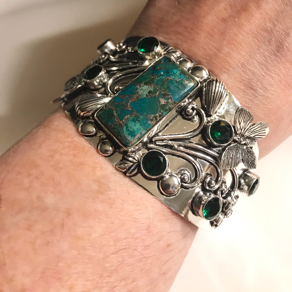 Turquoise Chrome Diopside 925 Sterling Silver Cuff Bracelet